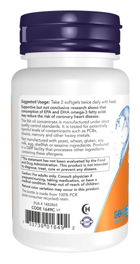 NOW Foods - Omega-3 Fish Oil, Molecularly Distilled - 100 softgels Now Foods