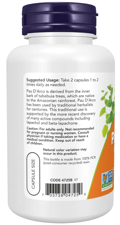 NOW Foods - Pau D'Arco, 500mg - 100 vegan capsules Now Foods